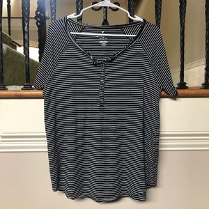 AE Striped Henley Short Sleeve Tee